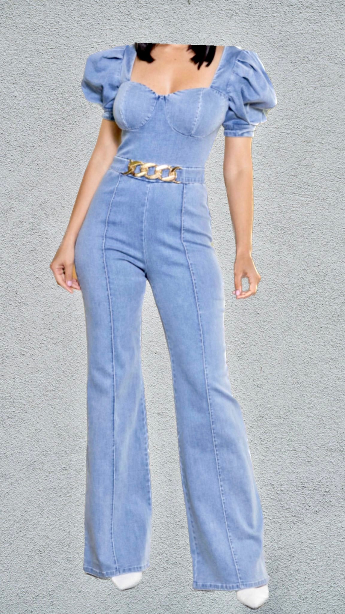 Woman Washed denim stretch jumpsuit