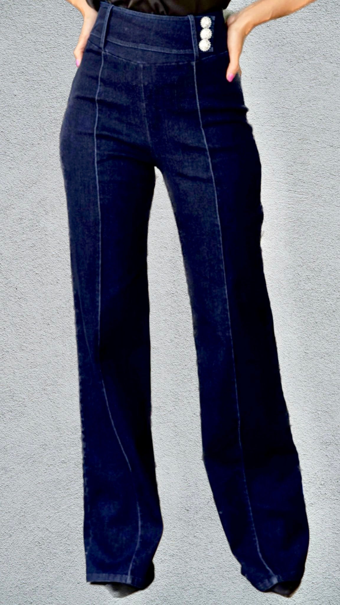 Woman Washed denim stretch high waisted pants