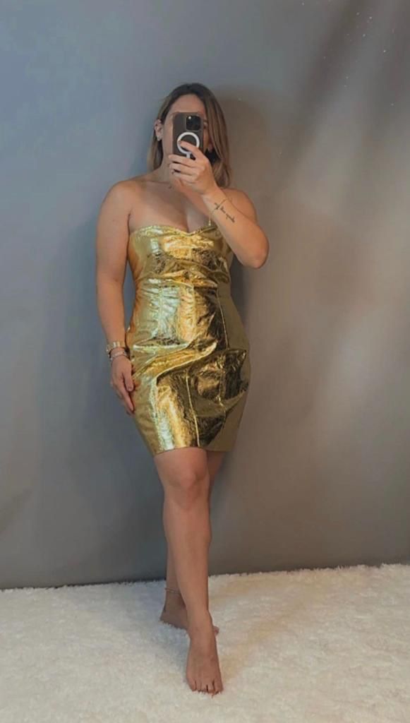 Woman Faux leather metallic dress