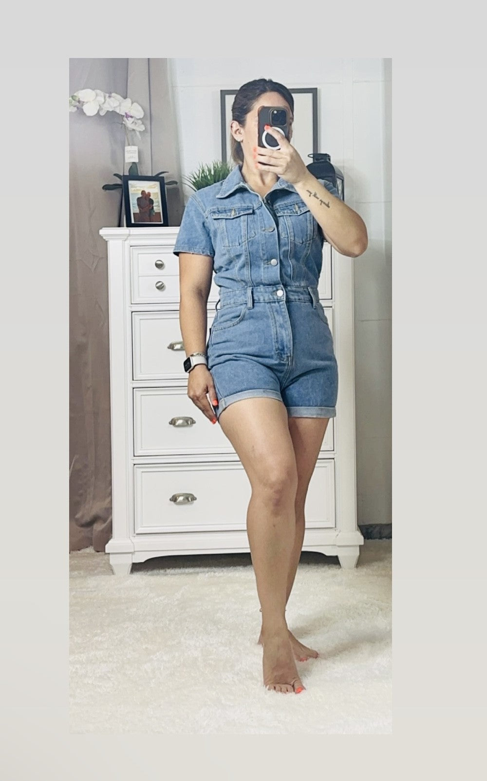 Woman Retro Denim Romper