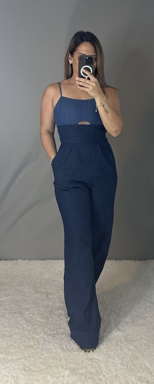 WOMAN 2 COLOR DENIM SLEEVELESS JUMPSUIT